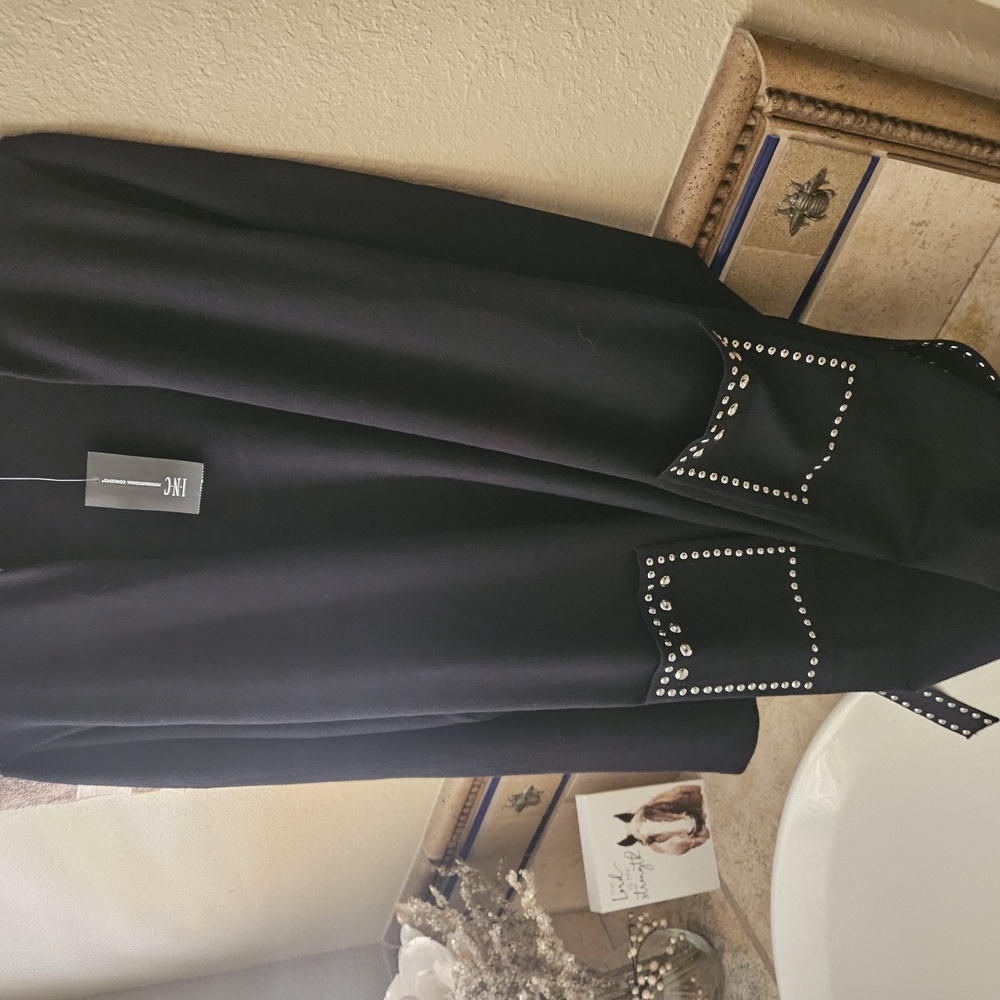 INC International Concepts Black Stud-Trim Open Cardigan